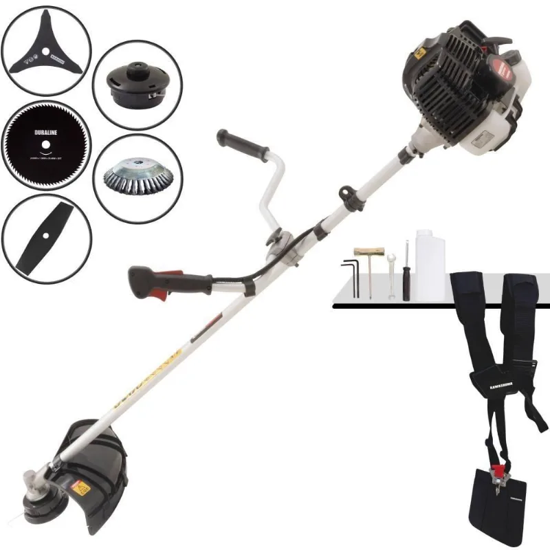 Roçadeira Profissional Lateral Kawashima Kw52le À Gasolina 52c 2,5hp 2t + Faca 2 Pontas 330mm + Faca 80 Dentes 255mm +