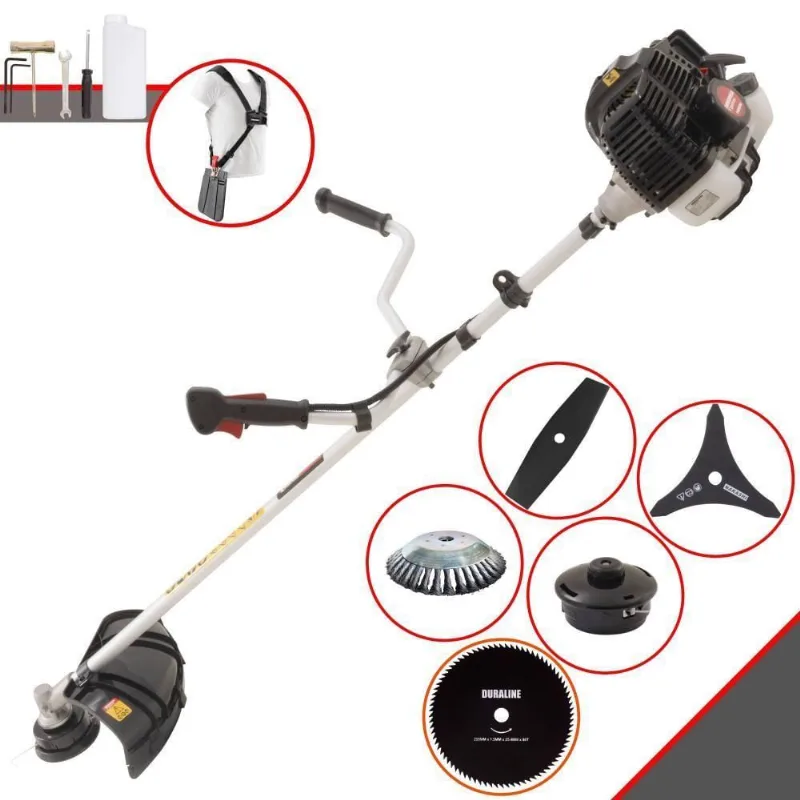 Roçadeira Profissional Lateral Kawashima Kw52le À Gasolina 52c 2,5hp 2t + Faca 2 Pontas 330mm + Faca 80 Dentes 255mm +