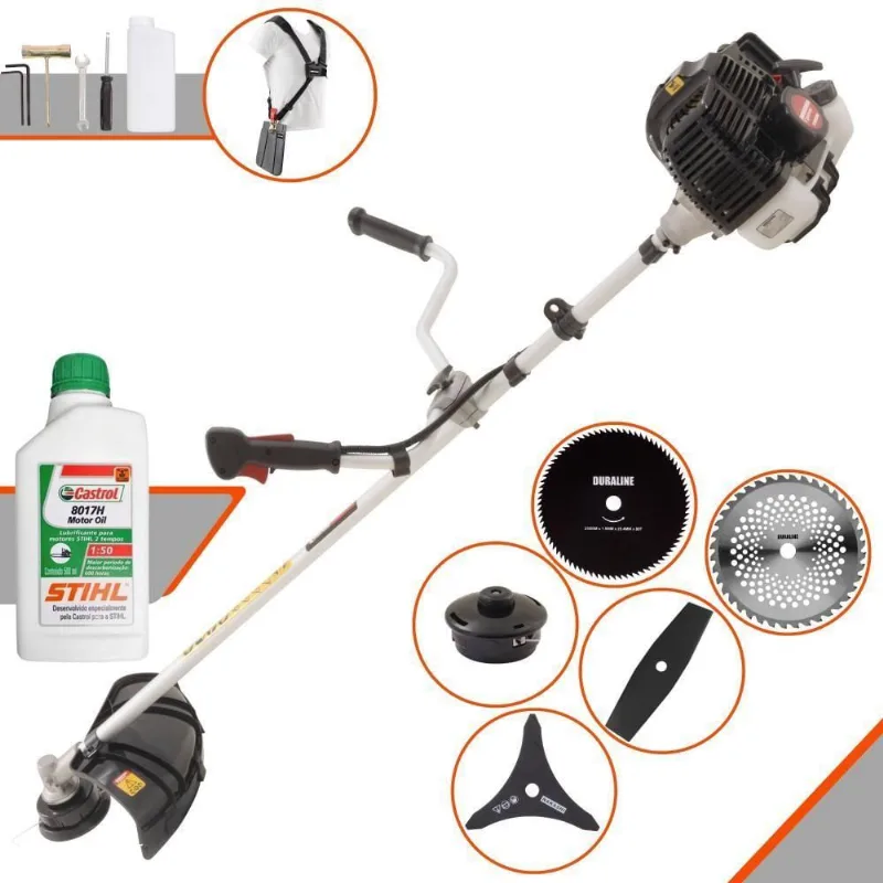 Roçadeira Profissional Lateral Kawashima Kw52le À Gasolina 52c 2,5hp 2t + Faca 2 Pontas + Faca 40 Dentes + Faca 80 Dent