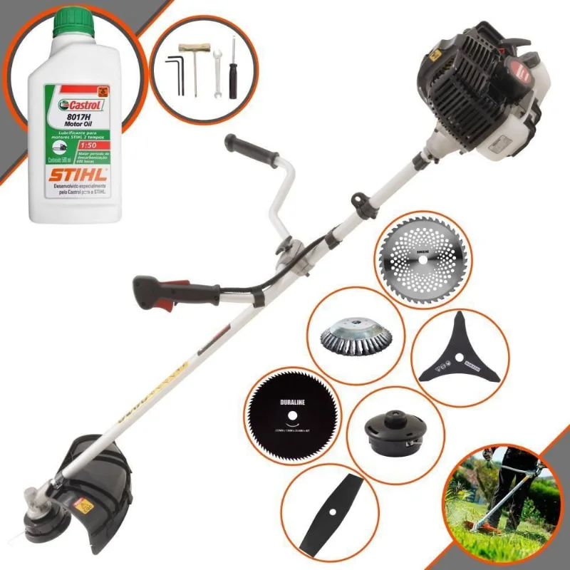 Roçadeira Profissional Lateral Kawashima Kw52le 52c 2,5hp 2t + Faca 2 Pontas + Faca 40 Dentes + Faca 80 Dentes + Escov