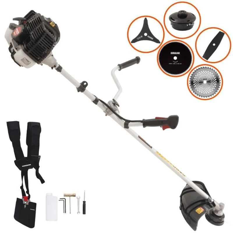 Roçadeira Profissional Lateral Kawashima Kw43le À Gasolina 43cc 1,7hp + Faca 2 Pontas 330mm + Faca 40 Dentes 255mm + Fa