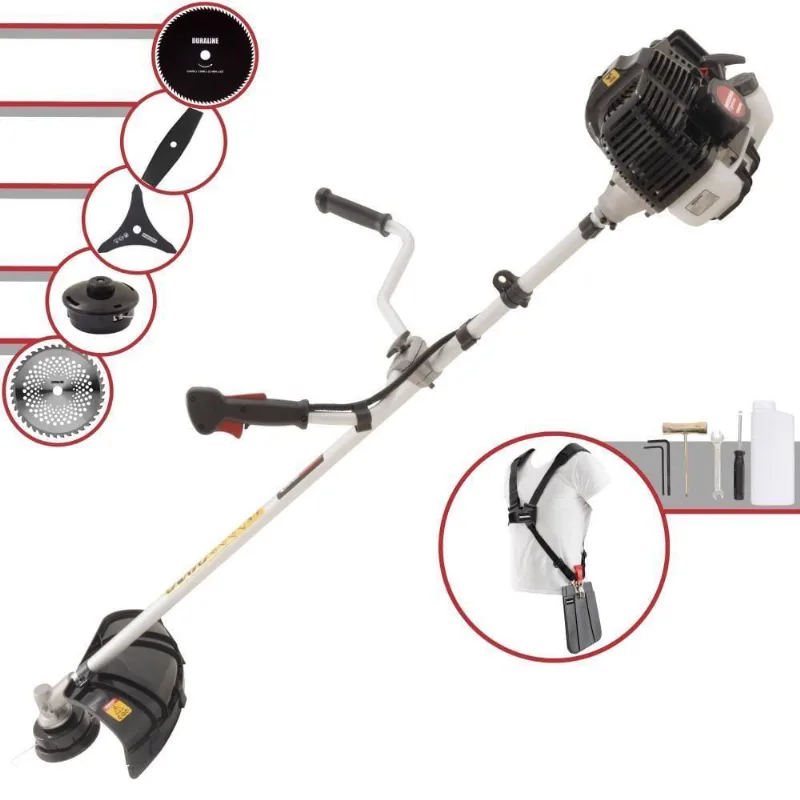 Roçadeira Profissional Lateral Kawashima Kw43le À Gasolina 43cc 1,7hp + Faca 2 Pontas 330mm + Faca 40 Dentes 255mm + Fa