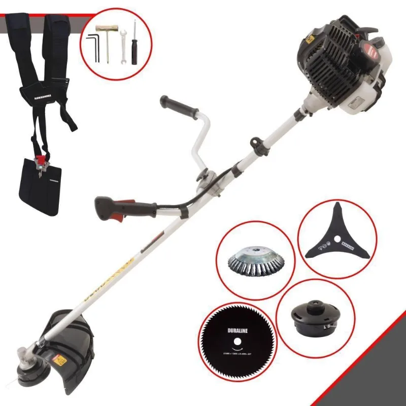 Roçadeira Profissional Lateral Kawashima Kw43le À Gasolina 43cc 1,7hp + Faca 80 Dentes Duraline 255mm 1,5mm + Escova Ro