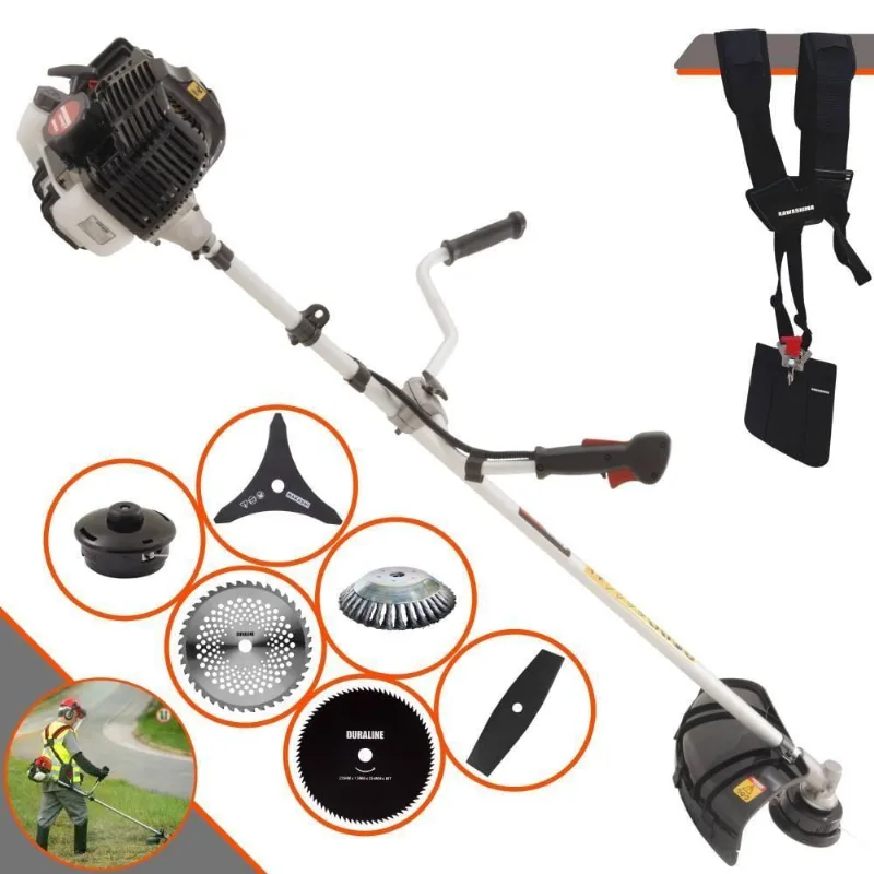 Roçadeira Profissional Lateral Kawashima Kw43le À Gasolina 43cc 1,7hp + Faca 2 Pontas + Faca 40 Dentes + Faca 80 Dentes
