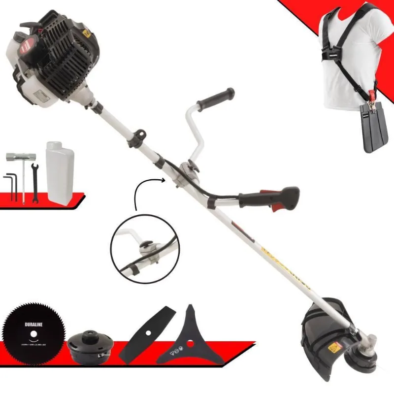 Roçadeira Profissional Lateral Kawashima Kw43le À Gasolina 43cc 1,7hp + Faca 2 Pontas Duraline 330mm 2,7mm + Faca 80 D