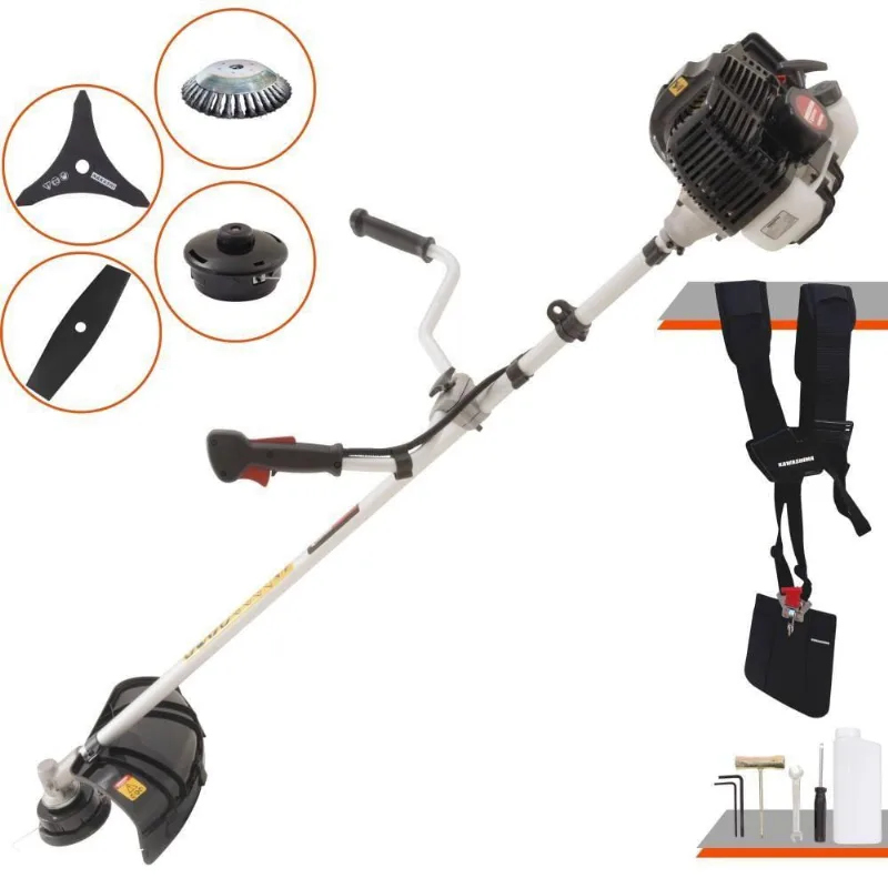 Roçadeira Profissional Lateral Kawashima Kw43le À Gasolina 43cc 1,7hp + Faca 2 Pontas Duraline 330mm 2,7mm + Escova Rot