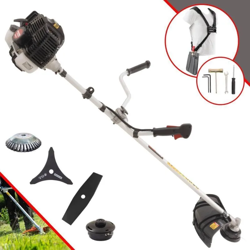 Roçadeira Profissional Lateral Kawashima Kw43le À Gasolina 43cc 1,7hp + Faca 2 Pontas Duraline 330mm 2,7mm + Escova Rot