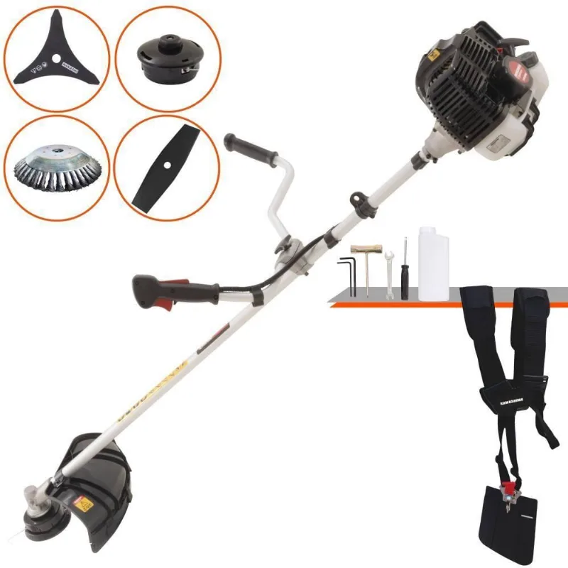 Roçadeira Profissional Lateral Kawashima Kw43le À Gasolina 43cc 1,7hp + Faca 2 Pontas Duraline 330mm 2,7mm + Escova Rot