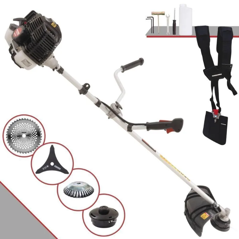 Roçadeira Profissional Lateral Kawashima Kw43le À Gasolina 43cc 1,7hp + Faca 40 Dentes Duraline 255mm 2mm + Escova Rota