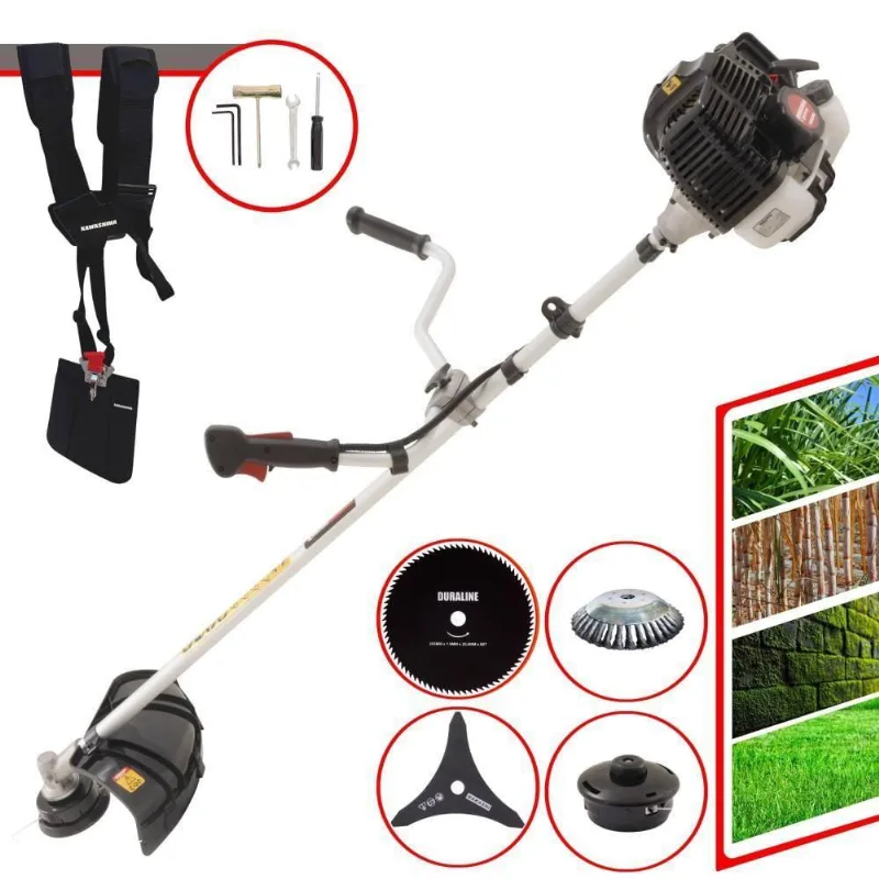 Roçadeira Profissional Lateral Kawashima Kw43le À Gasolina 43cc 1,7hp + Faca 80 Dentes Duraline 255mm 1,5mm + Escova Ro