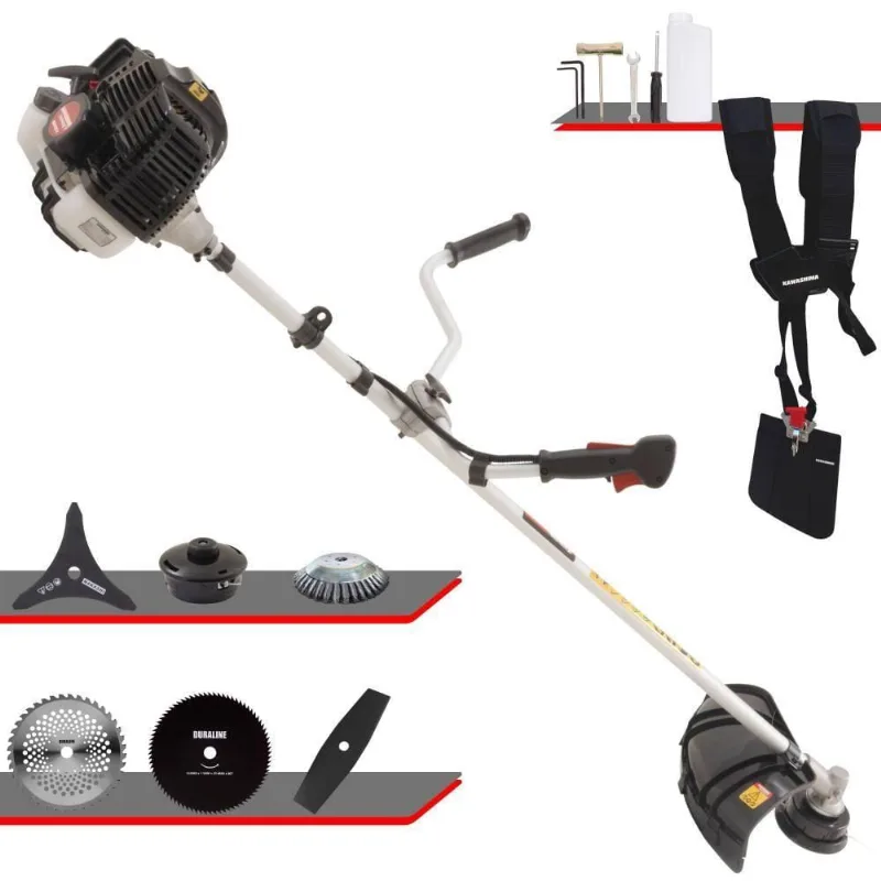 Roçadeira Profissional Lateral Kawashima Kw43le À Gasolina 43cc 1,7hp + Faca 2 Pontas + Faca 40 Dentes + Faca 80 Dentes