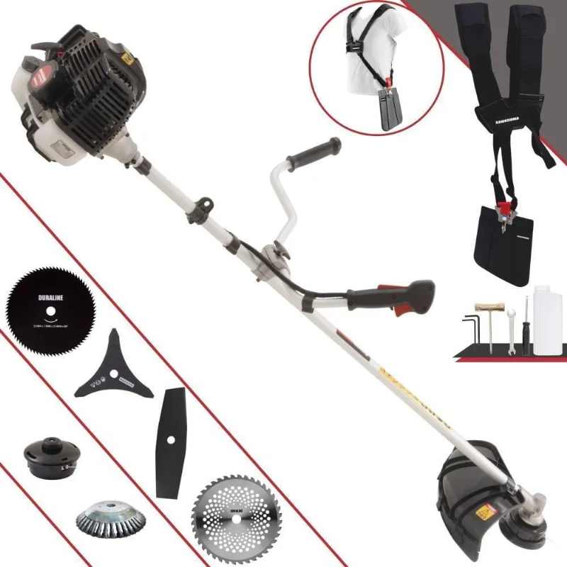 Roçadeira Profissional Lateral Kawashima Kw43le À Gasolina 43cc 1,7hp + Faca 2 Pontas + Faca 40 Dentes + Faca 80 Dentes