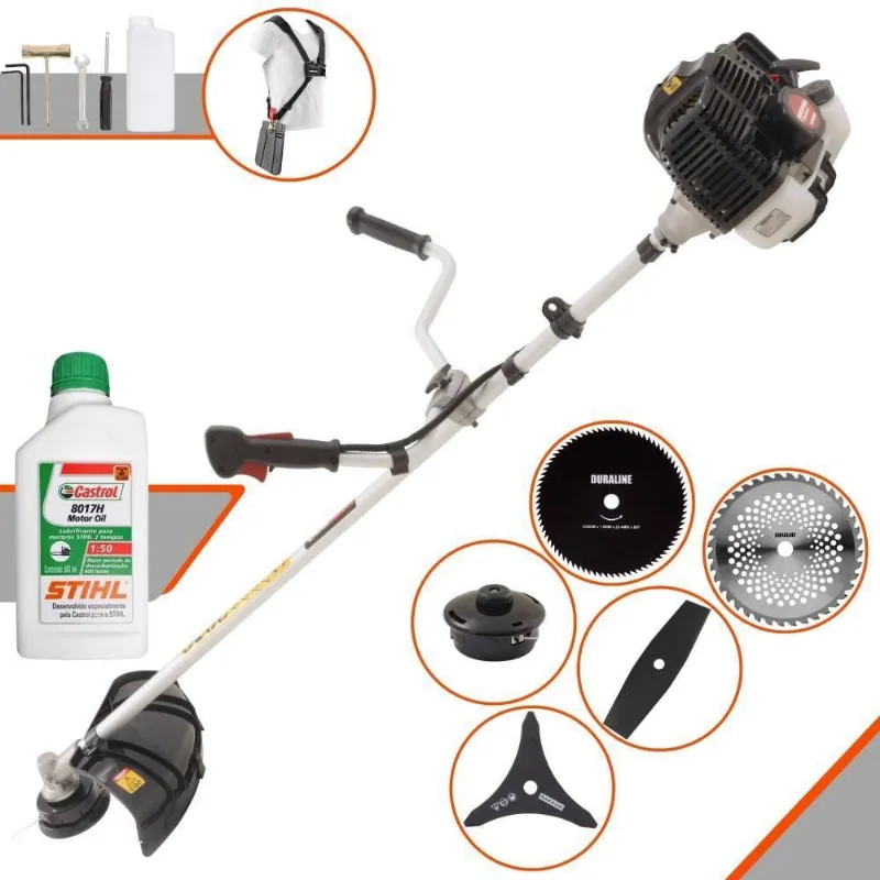 Roçadeira Profissional Lateral Kawashima Kw43le À Gasolina 43cc 1,7hp + Faca 2 Pontas + Faca 40 Dentes + Faca 80 Dentes