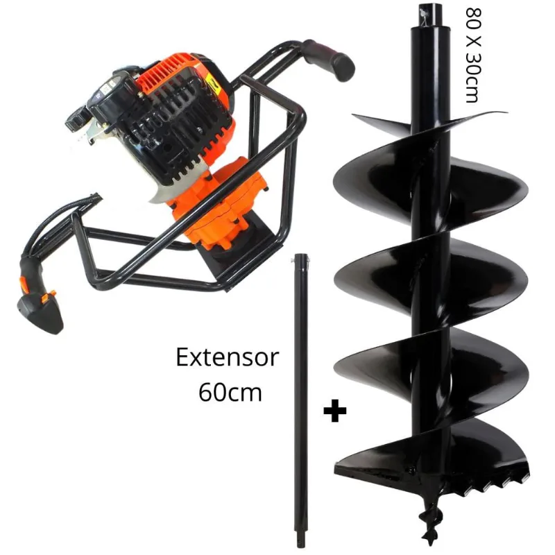 Perfurador de Solo Vulcan VPS520 Ideal Para Todos Tipos de Solo Com Broca 80x30cm + Extensor de 60cm