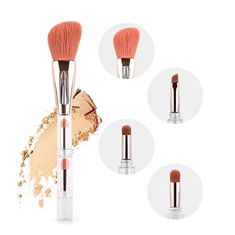 Liasun 4 em 1 pincéis de maquiagem multifuncionais requintados design de combinação engraçada - pincel de blush, pincel de sombra, pincel de sobrancelha angulada, pincel de mistura para mulheres e men