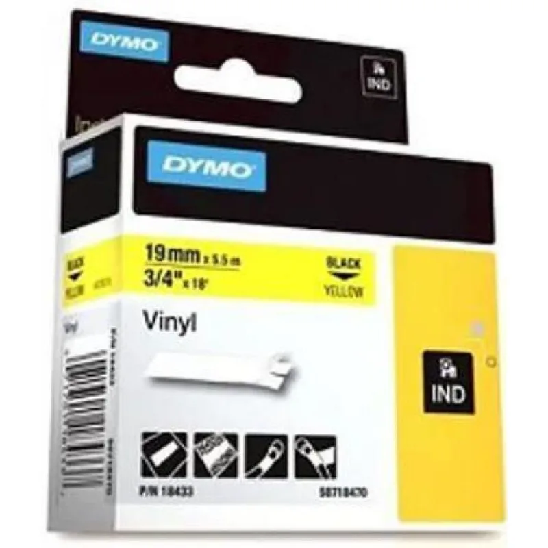Fita Vinílica Pvc Dymo Rhinopro Amarela Letra Preta 19mm