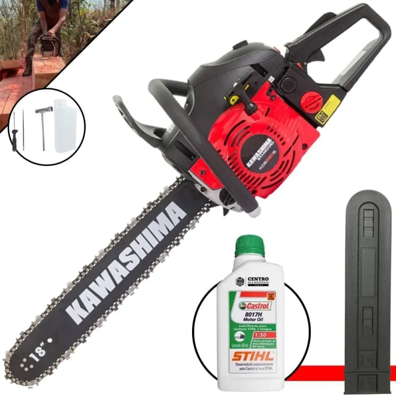 Motosserra Kawashima KCS520S à Gasolina 50,8CM3 Sabre 45,7CM com Sistema Anti-Vibração e Freio - Kawashima
