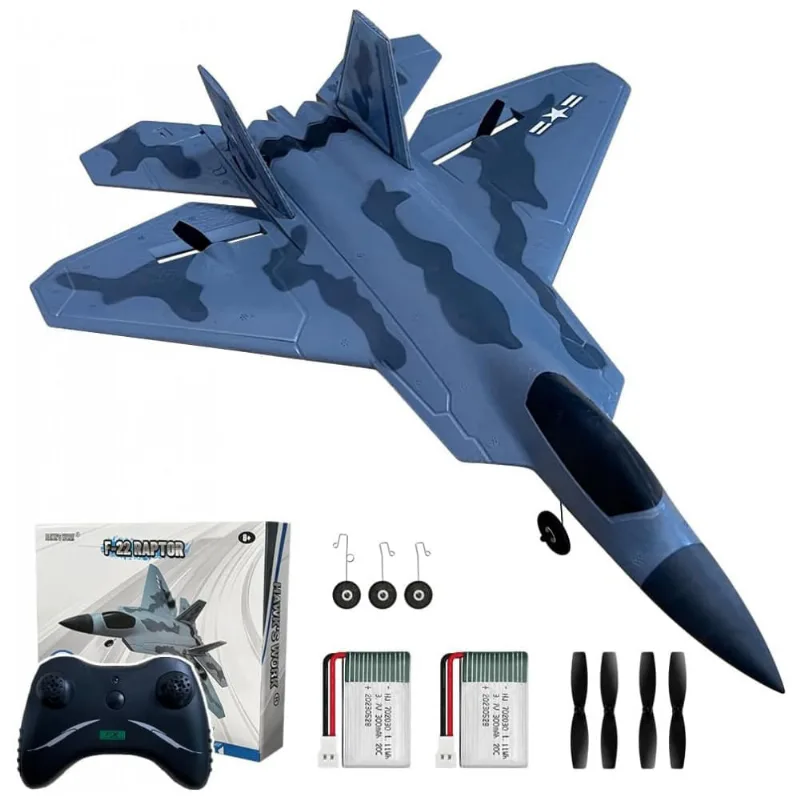 Avião de Controle Remoto F22, 2.4 Ghz 2CH com Função Planador, HAWKS WORK 822, Azul 110v
