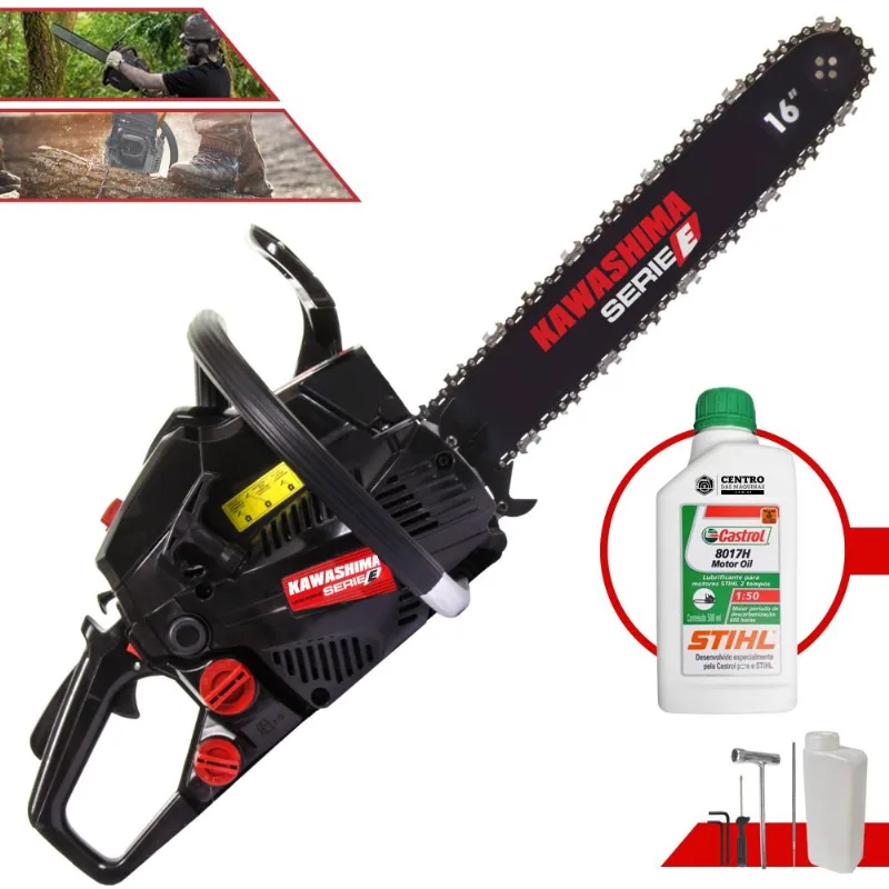 Motorsserra Kawashima Kcs400e À Gasolina Motor 2t 37,2cc De Alta Potência, Rotação E Performance Com Sabre 16 Polegadas + Óleo Stihl 8017 Extra