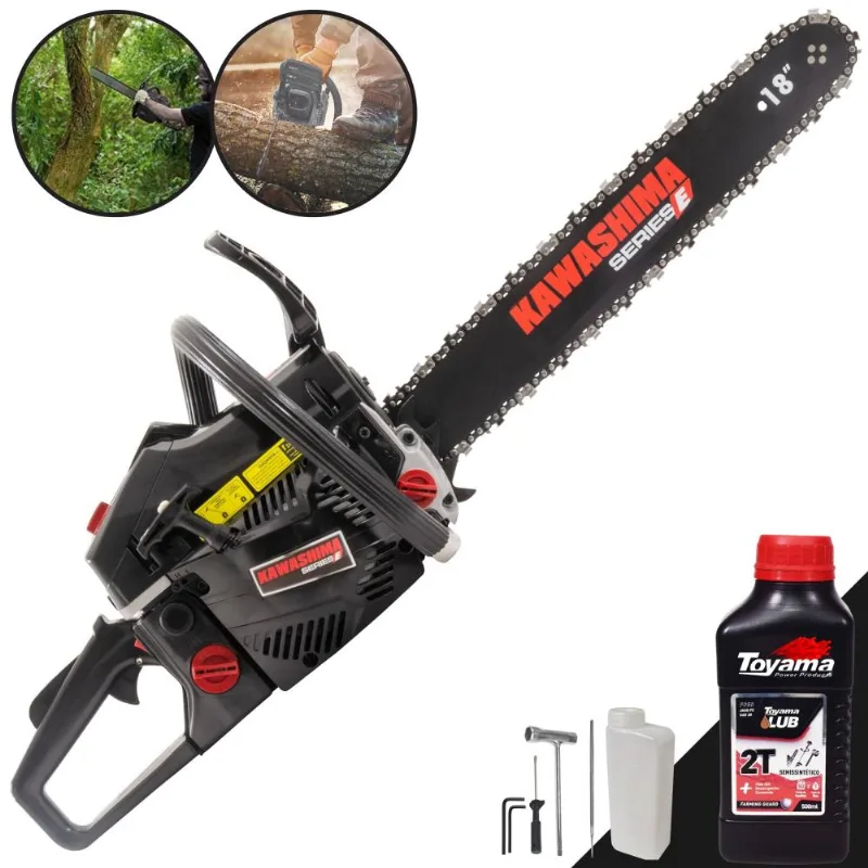 Moto Serra Kcs580e Kawashima À Gasolina Motor 2t 54cc Alta Potência E Rotação Motosserra Profissional Com Sabre 18' + Óleo Toyama Fg50 2t Extra