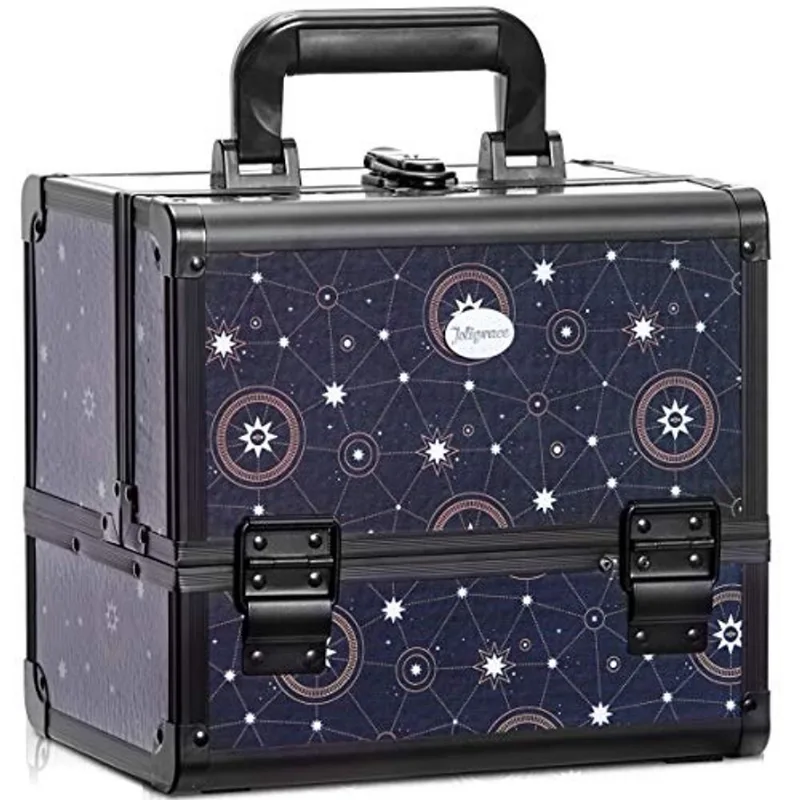 Joligrace Makeup Train Case Caixa Organizadora de Cosméticos Bloqueável com 3 Bandejas e uma Coleção de Padrões de Suporte de Pincel - Star Chart