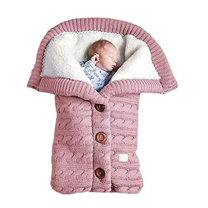 Bebê quente saco de dormir envelope inverno criança saco de dormir footmuff carrinho de bebê malha saco de sono recém-nascido malha lã Swaddling cobertor (rosa)