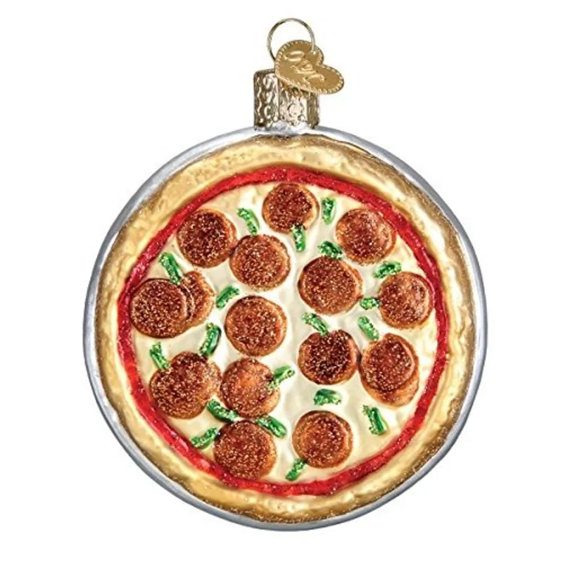 Enfeites de Natal do Velho Mundo: Vários alimentos enfeites de vidro soprados para a árvore de Natal, torta de pizza