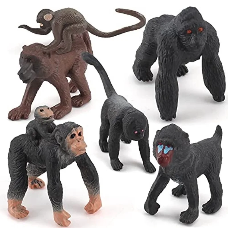 Wild Life Jungle Animal Modelo Playsets 6 pcs Mini Monkey Figurines Gorilla Mandrill Babuínos Macacos Macacos De Ação Figura Brinquedo para Crianças Crianças Decoração Presente