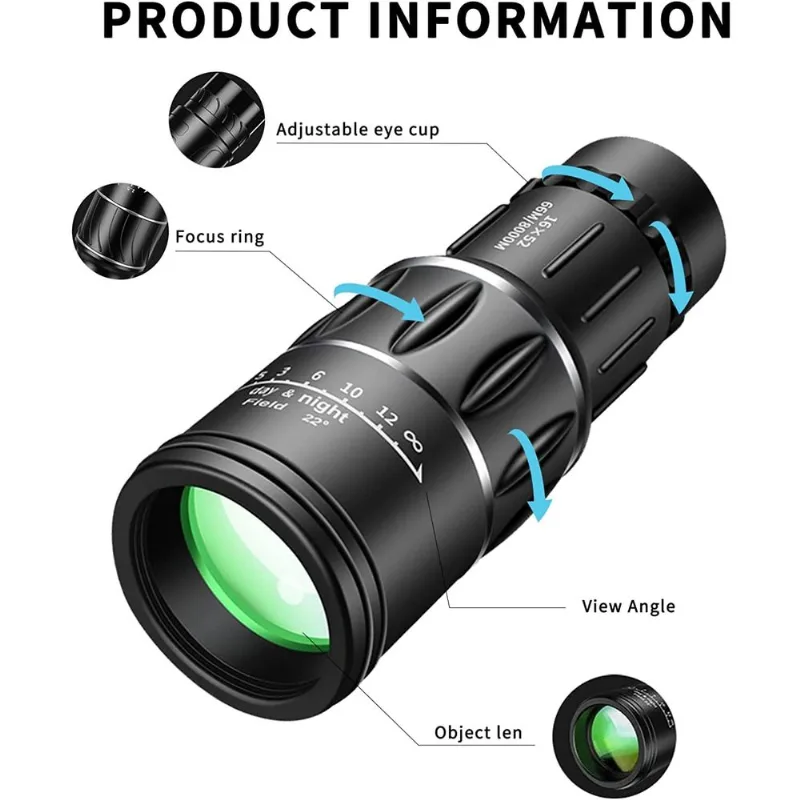Telescópio Monocular 16x52 Com Visão Noturna, Monocular Para