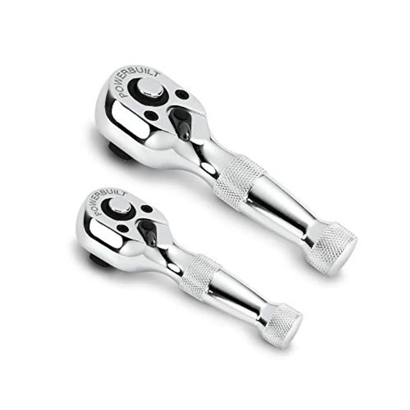 Powerbuilt 640927 Conjunto De Catraca Stubby De 1/4 E 3/8 Polegadas, 2 Peças, Prata
