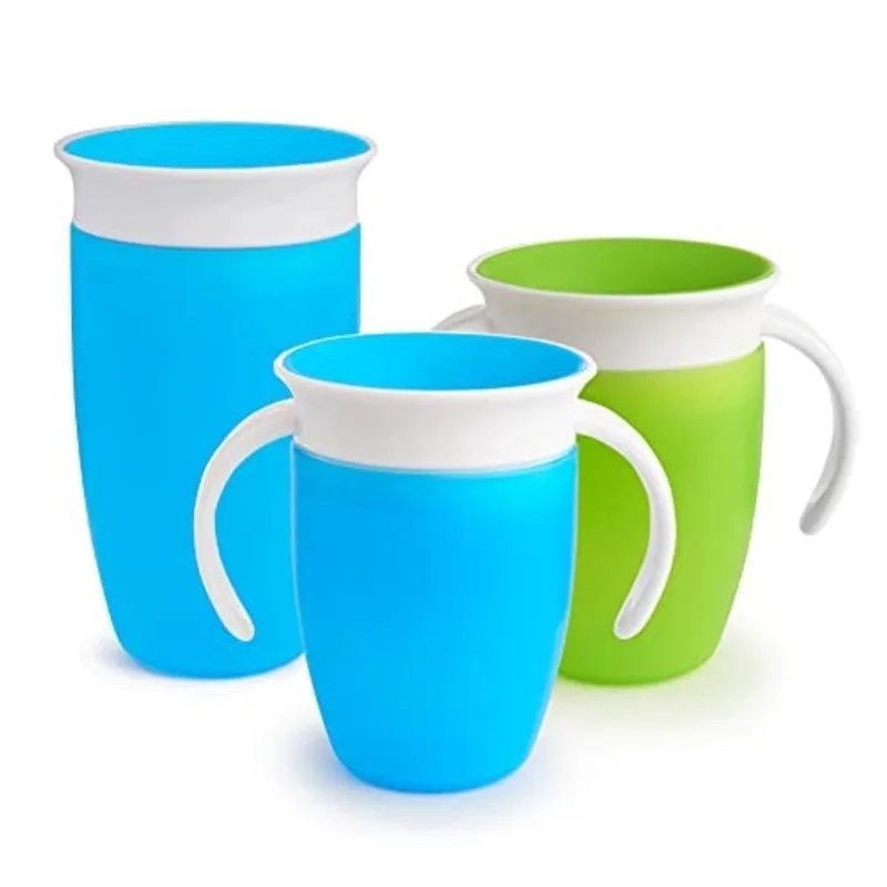 Conjunto Munchkin Miracle 360 Trainer and Sippy Cup, 7 e 10 onças, pacote com 3, azul/verde
