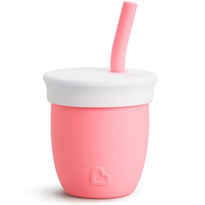 Munchkin C'est Silicone! Copa de Treinamento Aberto com Palha para Bebês e Crianças 6 Meses +, 4 Onças, Coral