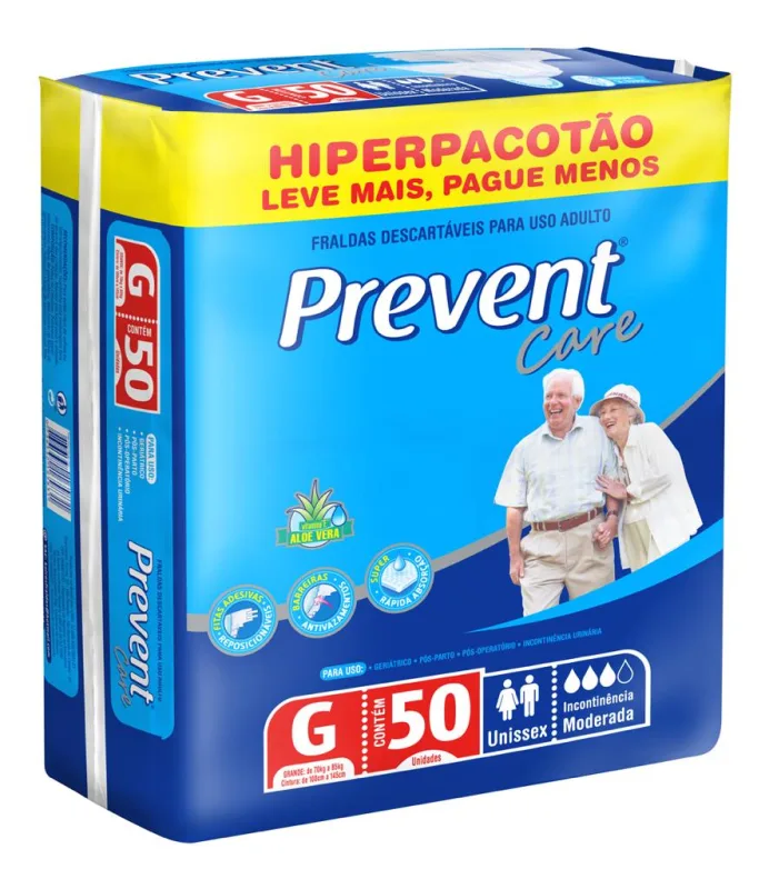 Fralda Geriátrica Prevent Hiper G com 50 Unidades - Não Informado