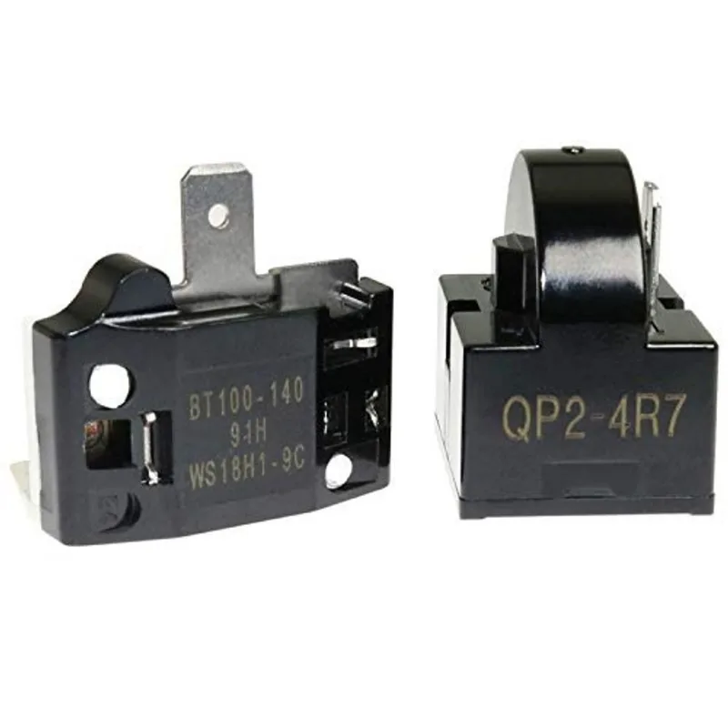 ToToT 1pcs QP-02-4.7 ptc Geladeira Start Relay 1 Pino Refrigerador Compressor Starter 4.7 ohm com 1pcs Protetor de sobrecarga de geladeira 1/2HP