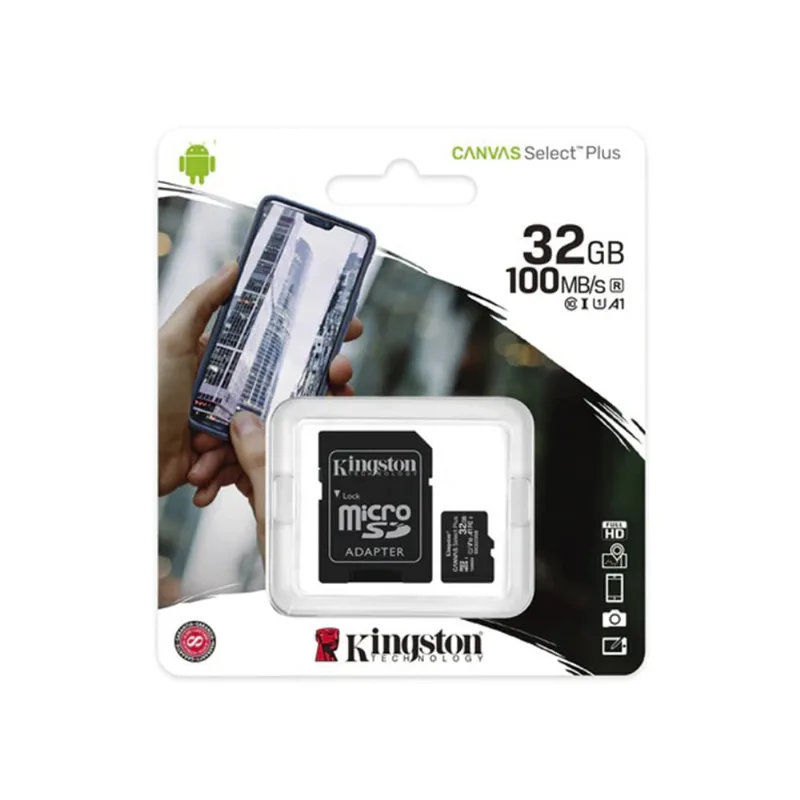 Cartão de Memória 32GB Kingston MicroSD Canvas Select Plus 100R A1 C10 Card com Adaptador - SDCS2/32GB 4228