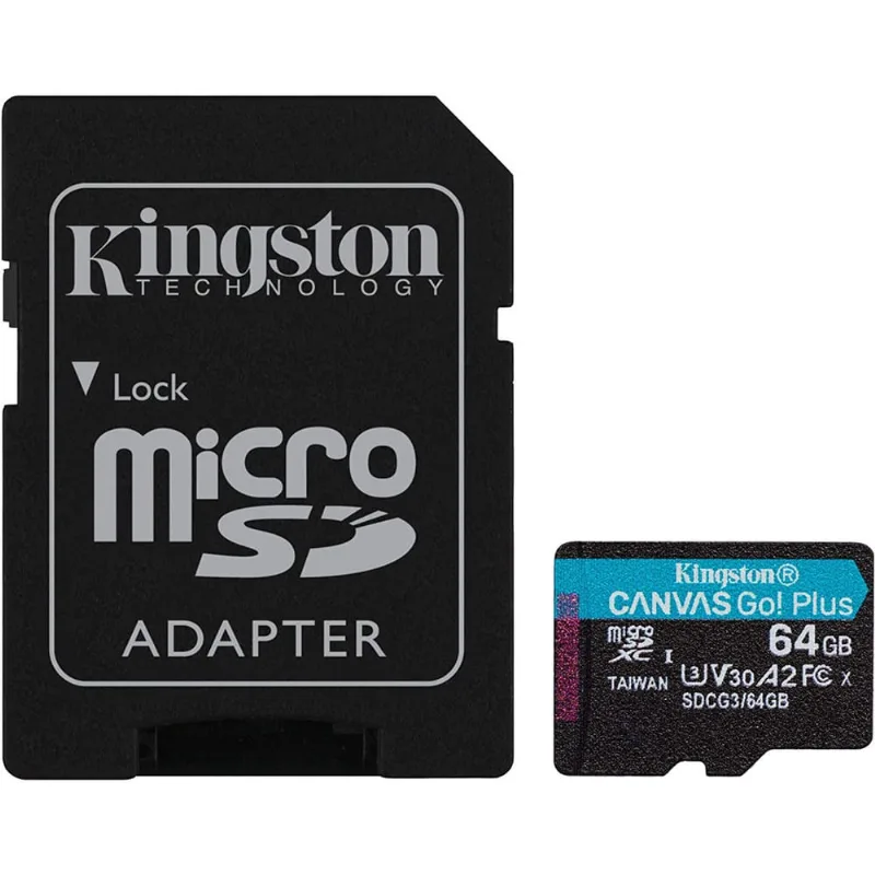 SDCG3 - Cartão de memória Kingston microSD de 64 gb Canvas Go Plus (Leitura = 170MBs) com adaptador.