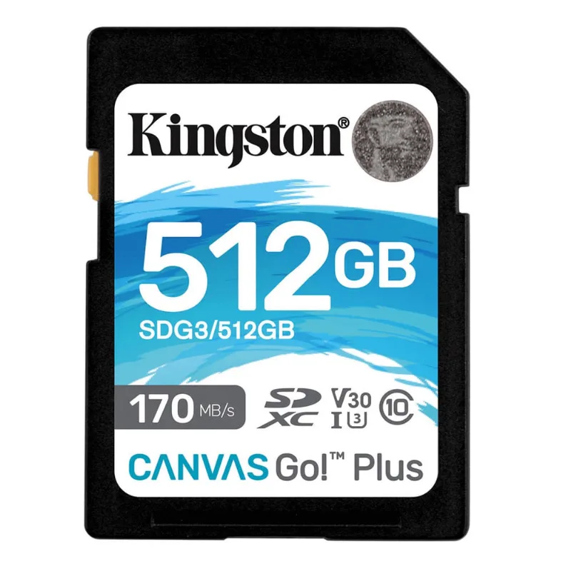 Cartão sdxc 512Gb Kingston Canvas Go! Plus 4K 170MB/s uhs-i / V30 / U3 / Classe 10