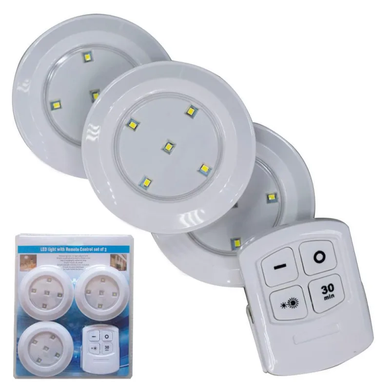 Kit 3 Spot Lâmpada Luminária Led Sem Fio Controle Remoto - Não Disponível
