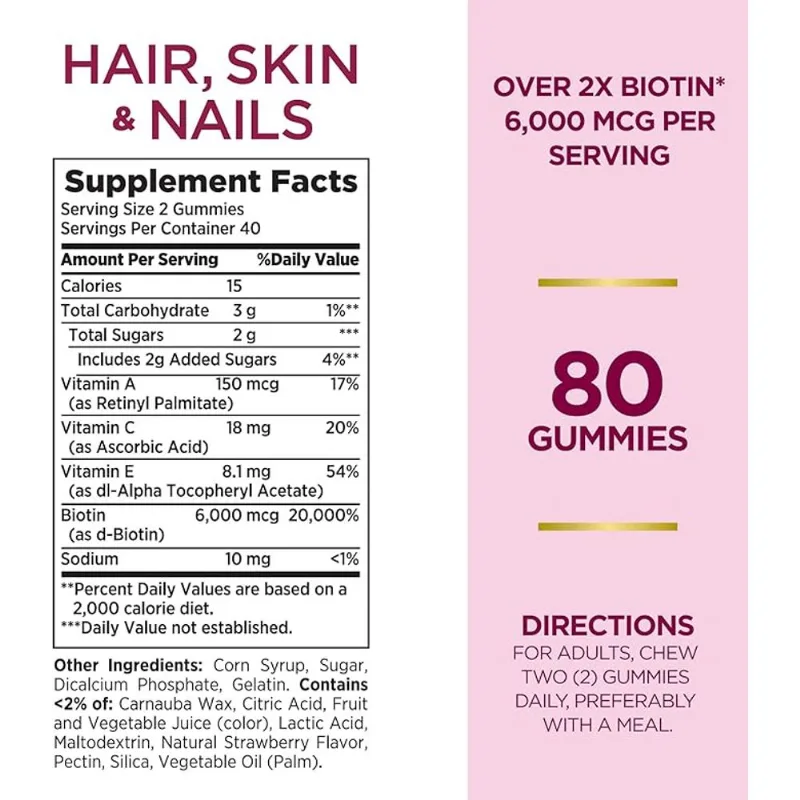 Nature's Bounty, 2x Avançadas Para Cabelo, Pele E Unhas, Morango, 80 Gomas