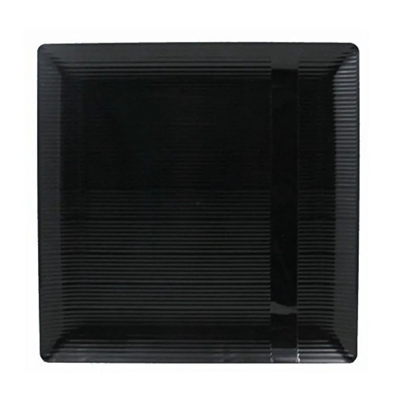 Pratos de plástico preto descartáveis requintados - quadrado linear (pacote com 40) pratos de mesa extravagantes para jantar de casamento (10,25 polegadas, preto) Conjunto de tamanho único
