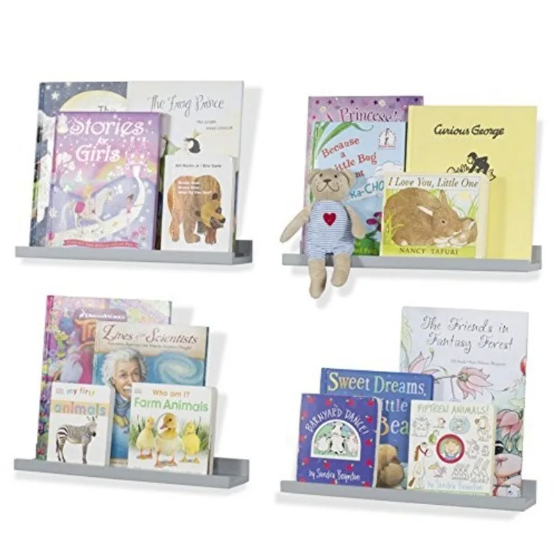 Wallniture Denver 17 Borda Prateleiras Flutuantes para Parede, Estante Infantil para Brinquedos Infantis, Livros Infantis, Decoração do Berçário, Cinza, Conjunto de 4