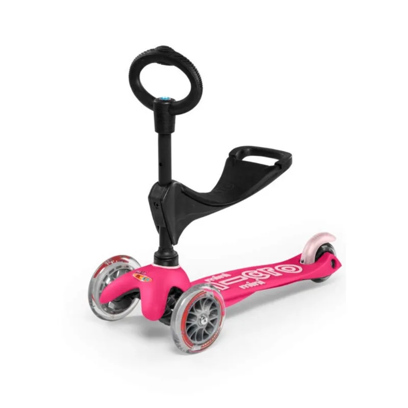 Micro Scooter Ride-on Mini 3 Em 1 Deluxe, 3 Estágios, Rosa, De 1 A 5 Anos