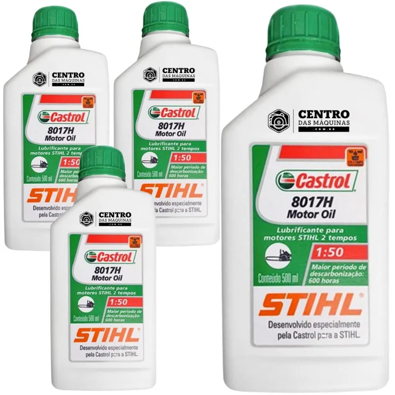 Kit Com 4 Unidades De Óleo 2 Tempos Castrol Stihl 8017h 500ml Ideal Para Roçadeiras 2 Tempos Stihl, Vulcan, Kawashima, Nakashi, Toyama Entre Outros
