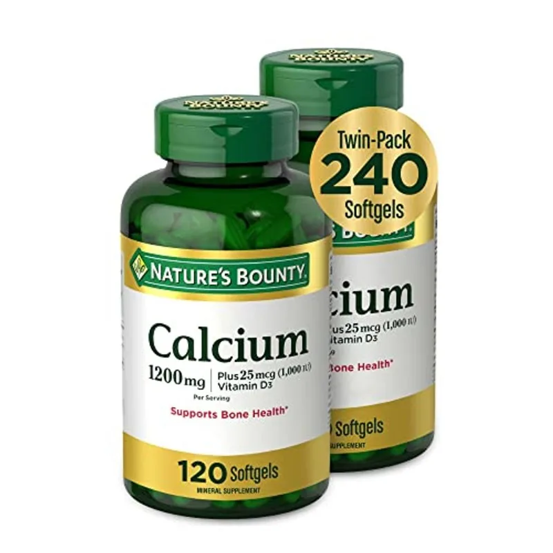Cálcio De Recompensa Da Natureza Mais 1000 Ui Vitamina D3, Suporte Imunológico &amp; Saúde Óssea, Softgels, 120 Ct (2-pack)