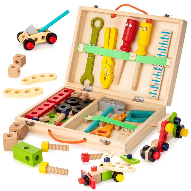 Kit de ferramentas kidwill Conjunto de ferramentas infantis de madeira com caixa de ferramentas de 3 a 7 anos - Não Disponível