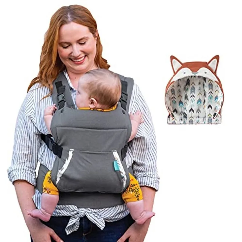 Infantino Cuddle Up Carrier - Ergonomic Fox-Themed face-in Front Carry e Back Carry com capuz de caráter removível para bebês e crianças 12-40 lbs