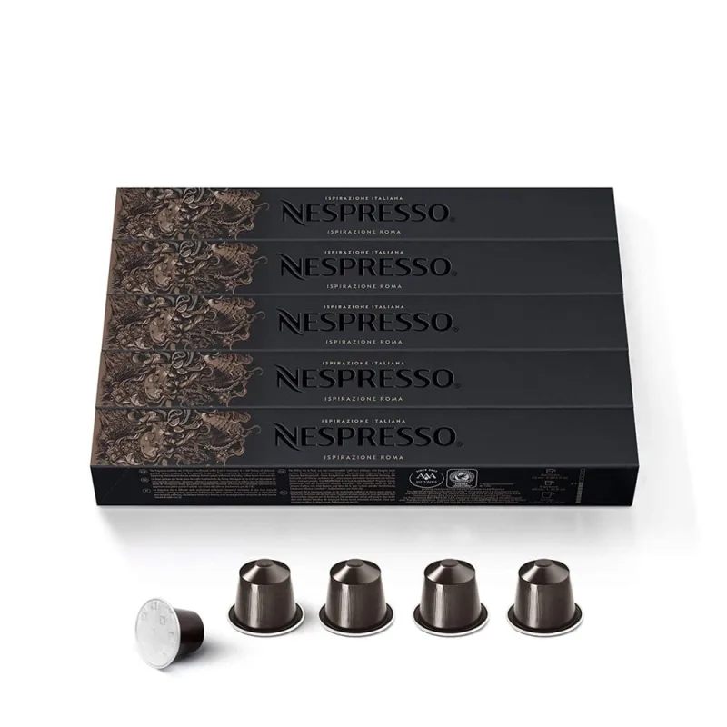 Nespresso Cápsulas OriginalLine, Roma Intenso, Café Médio Assado, Cafeteiras, 10 Pods, Expresso, 50 Conde (Pacote de 5) - Nespresso