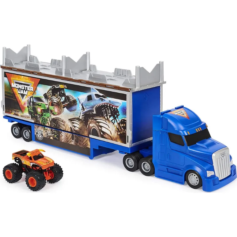 Monster Jam, Playset oficial de 2 em 1 transformando transportador com design exclusivo 1:64 Escala El Toro Loco Die-Cast Monster Truck Toy