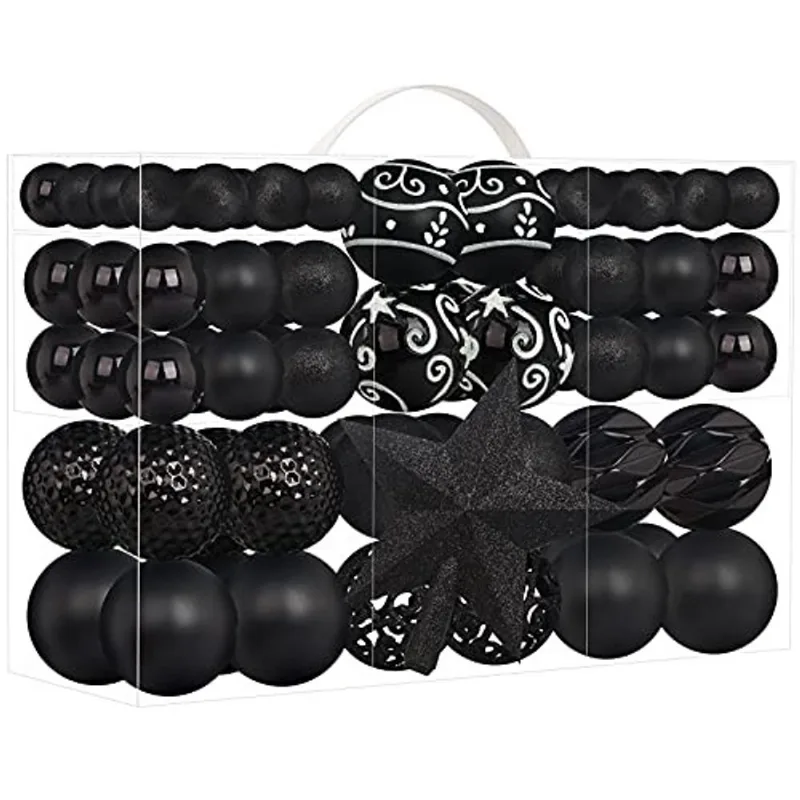 Ultra-Luxo 101 Peça Bolas de Natal Enfeites Conjunto com Árvore de Natal Topper, Roomtip Shatterproof Christmas Baubles - Projetado em Italia - Mini Bolas de Natal para Decorações de Natal, Preto
