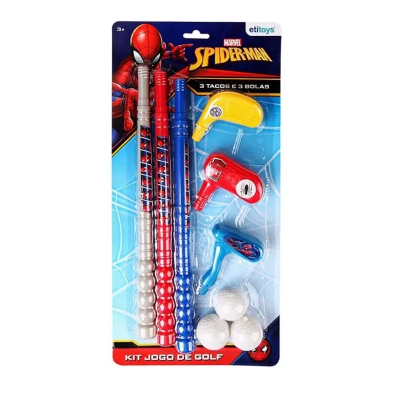 Kit Jogo De Golfe Infantil Homem Aranho Com 3 Tacos E 3 Bolinhas Completo